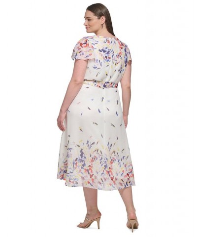 Plus Size Printed Flutter-Sleeve Midi Dress Ivory/Marine Multi $55.44 Dresses