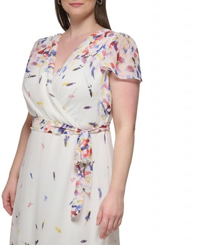 Plus Size Printed Flutter-Sleeve Midi Dress Ivory/Marine Multi $55.44 Dresses