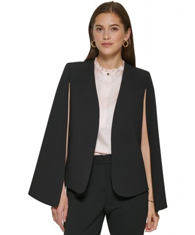 Women's Collarless Open-Front Cape-Sleeve Jacket Black $55.13 Jackets