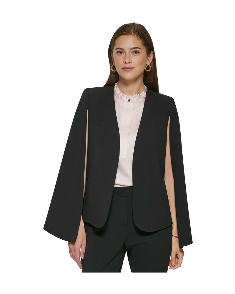 Women's Collarless Open-Front Cape-Sleeve Jacket Black $55.13 Jackets