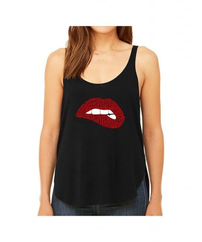 Women's Premium Word Art Flowy Tank Top- Savage Lips Black $25.64 Tops