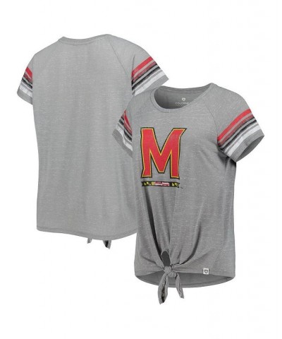 Women's Heathered Gray Maryland Terrapins Boo You Raglan Knotted T-shirt Heathered Gray $25.64 Tops