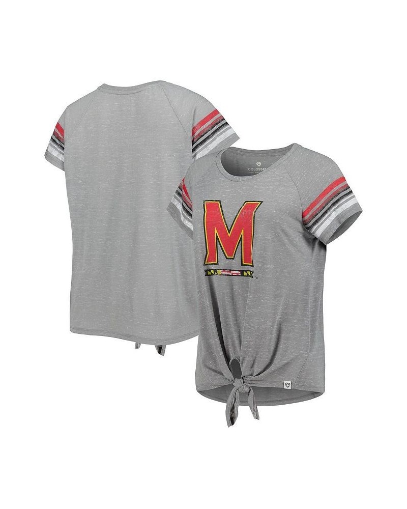 Women's Heathered Gray Maryland Terrapins Boo You Raglan Knotted T-shirt Heathered Gray $25.64 Tops