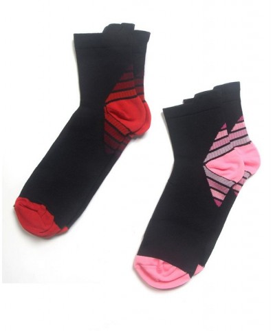 Women's Multi Stripe Contrast Two Pair Pack Socks Red, Pink $11.70 Socks