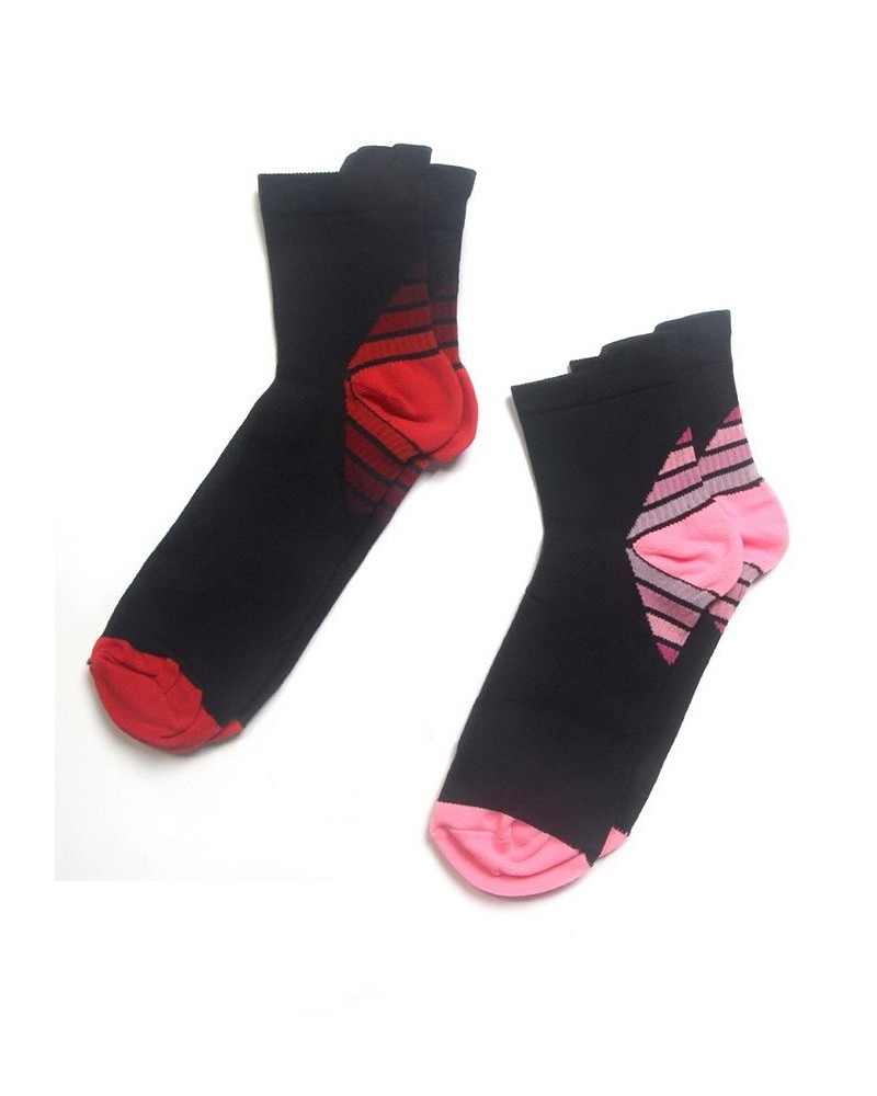 Women's Multi Stripe Contrast Two Pair Pack Socks Red, Pink $11.70 Socks