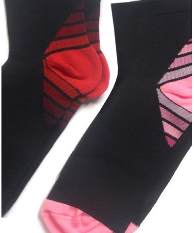 Women's Multi Stripe Contrast Two Pair Pack Socks Red, Pink $11.70 Socks