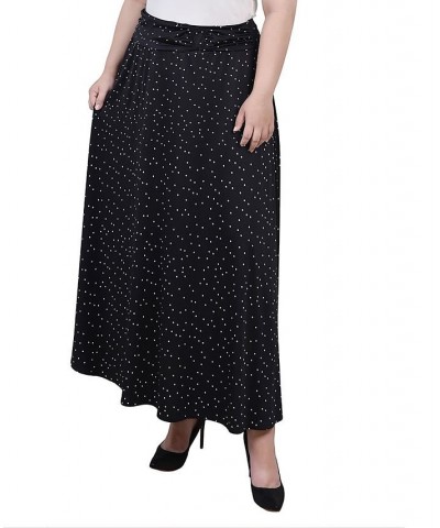 Plus Size Maxi A-Line Skirt with Front Faux Belt Black Ivory Dot $13.06 Skirts