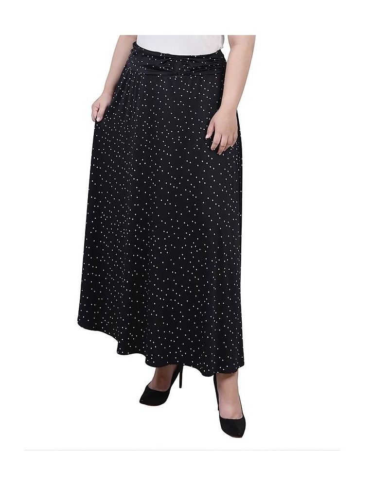 Plus Size Maxi A-Line Skirt with Front Faux Belt Black Ivory Dot $13.06 Skirts