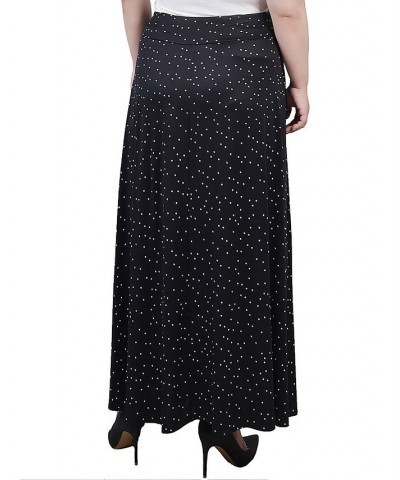 Plus Size Maxi A-Line Skirt with Front Faux Belt Black Ivory Dot $13.06 Skirts