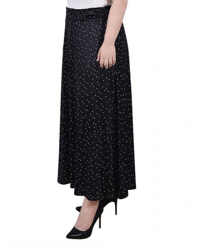 Plus Size Maxi A-Line Skirt with Front Faux Belt Black Ivory Dot $13.06 Skirts