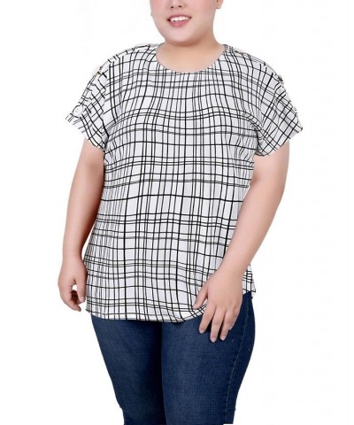 Plus Size Short Extended Sleeve Top White Black Window $11.32 Tops