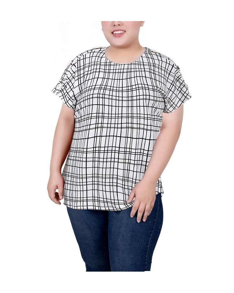 Plus Size Short Extended Sleeve Top White Black Window $11.32 Tops