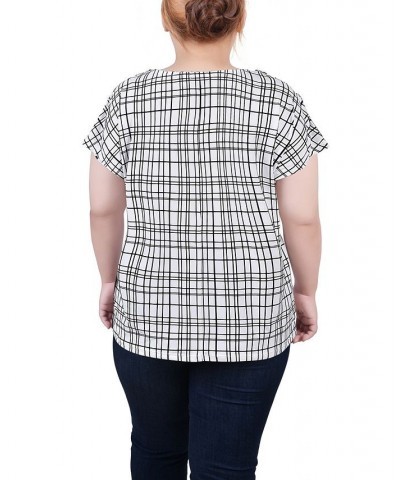 Plus Size Short Extended Sleeve Top White Black Window $11.32 Tops