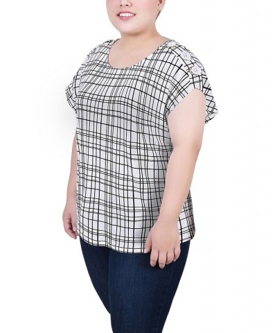 Plus Size Short Extended Sleeve Top White Black Window $11.32 Tops