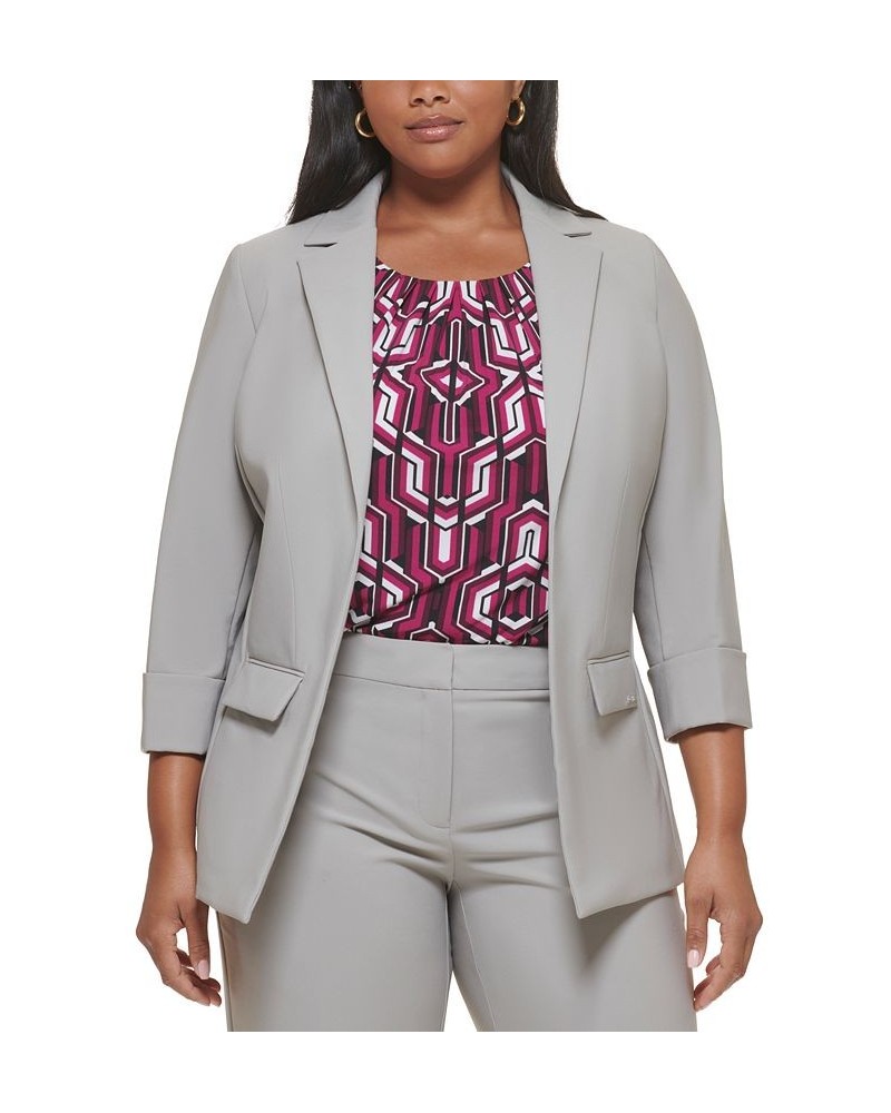 Plus Size Notched-Lapel 3/4-Sleeve Blazer Ash $40.75 Jackets