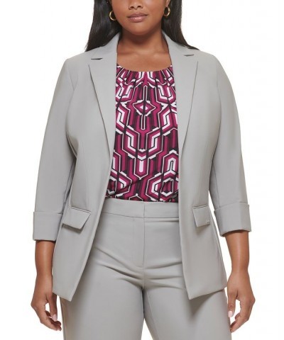 Plus Size Notched-Lapel 3/4-Sleeve Blazer Ash $40.75 Jackets