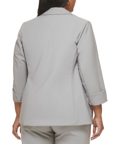 Plus Size Notched-Lapel 3/4-Sleeve Blazer Ash $40.75 Jackets