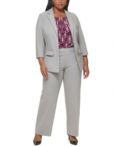 Plus Size Notched-Lapel 3/4-Sleeve Blazer Ash $40.75 Jackets