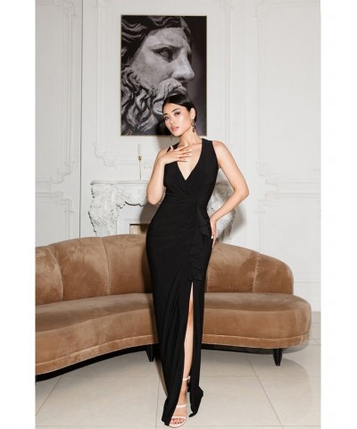 Ruffled V-Neck Gown Black $77.33 Dresses