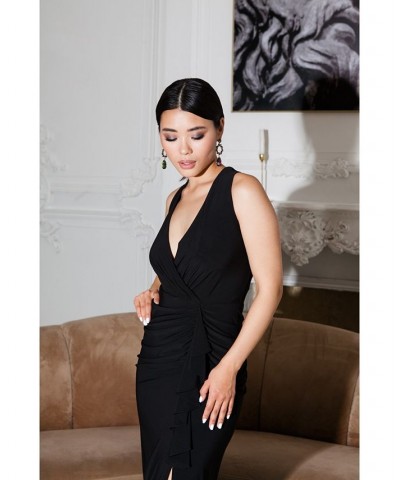 Ruffled V-Neck Gown Black $77.33 Dresses