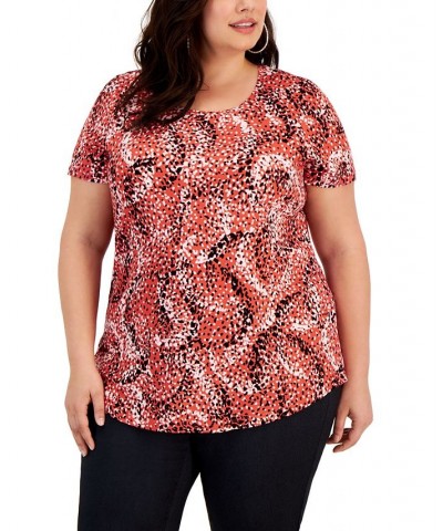 Plus Size Spotted Rain Printed Top Red $10.80 Tops