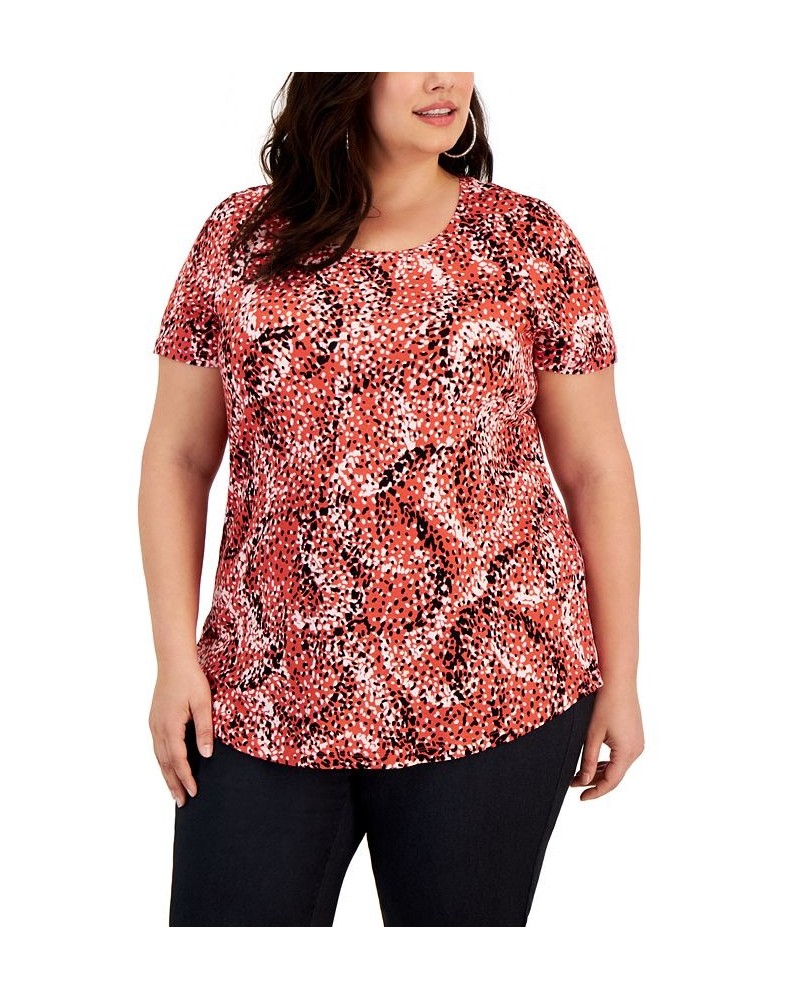 Plus Size Spotted Rain Printed Top Red $10.80 Tops