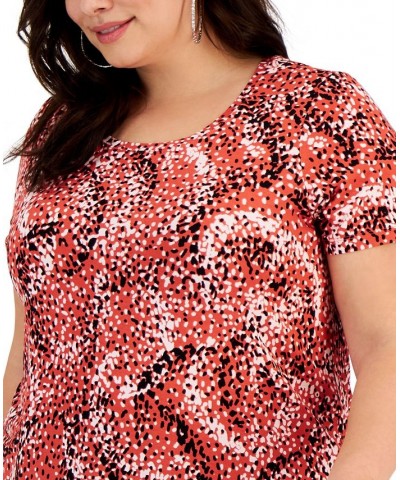 Plus Size Spotted Rain Printed Top Red $10.80 Tops