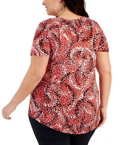 Plus Size Spotted Rain Printed Top Red $10.80 Tops