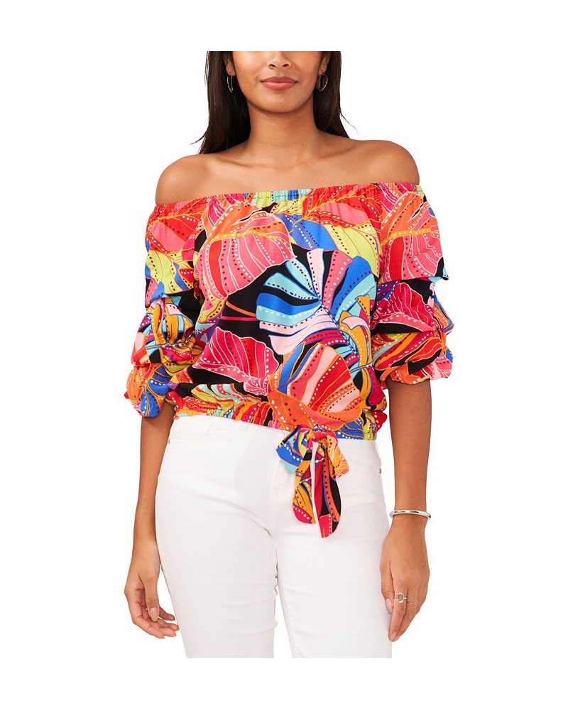 Petite Printed 3/4-Sleeve Off-The-Shoulder Top Multi $32.39 Tops