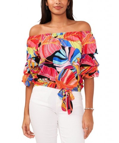 Petite Printed 3/4-Sleeve Off-The-Shoulder Top Multi $32.39 Tops