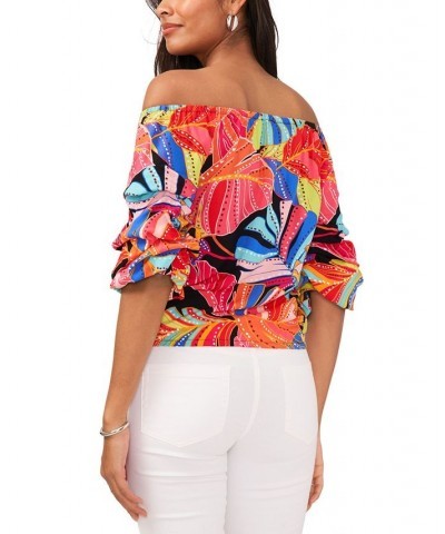 Petite Printed 3/4-Sleeve Off-The-Shoulder Top Multi $32.39 Tops