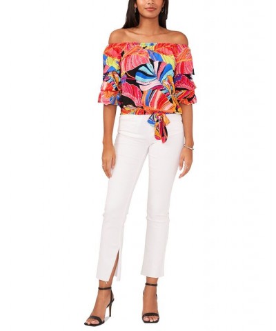 Petite Printed 3/4-Sleeve Off-The-Shoulder Top Multi $32.39 Tops