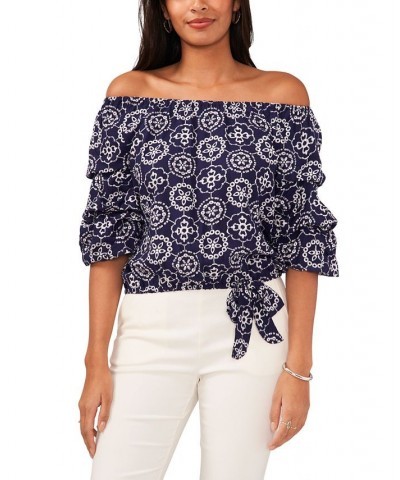 Petite Printed 3/4-Sleeve Off-The-Shoulder Top Multi $32.39 Tops