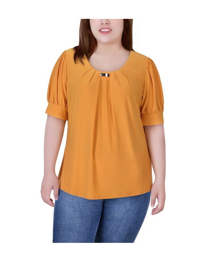 Plus Size Short Balloon Sleeve Top with Hardware Golden Glow $11.04 Tops