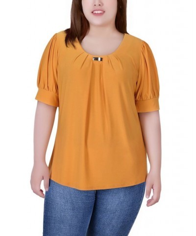 Plus Size Short Balloon Sleeve Top with Hardware Golden Glow $11.04 Tops