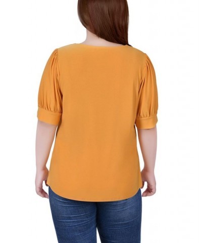 Plus Size Short Balloon Sleeve Top with Hardware Golden Glow $11.04 Tops