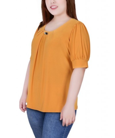 Plus Size Short Balloon Sleeve Top with Hardware Golden Glow $11.04 Tops