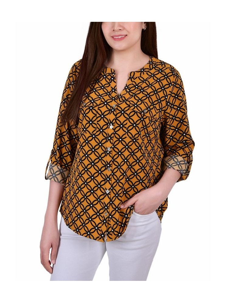 Petite Tab Y Neck Blouse Petrified Oak and White Animal $12.60 Tops