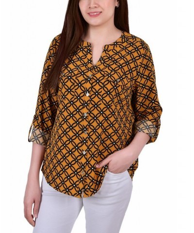 Petite Tab Y Neck Blouse Petrified Oak and White Animal $12.60 Tops