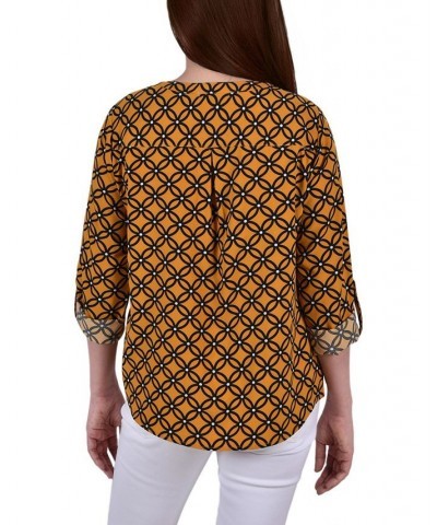 Petite Tab Y Neck Blouse Petrified Oak and White Animal $12.60 Tops