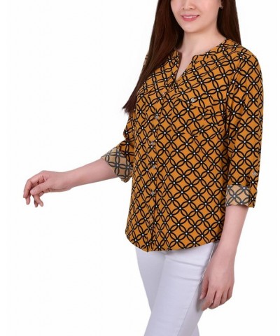 Petite Tab Y Neck Blouse Petrified Oak and White Animal $12.60 Tops