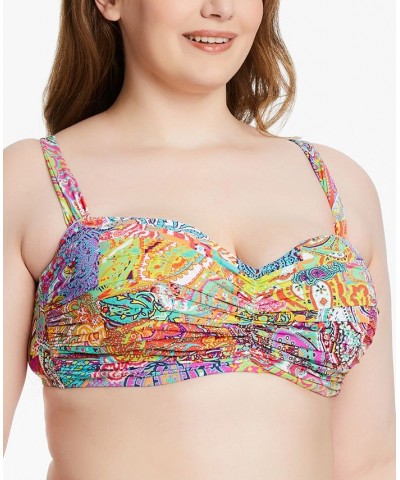 Plus Size Bohemian Paradise Shirred Bandeau Bikini Top Multi $23.81 Swimsuits