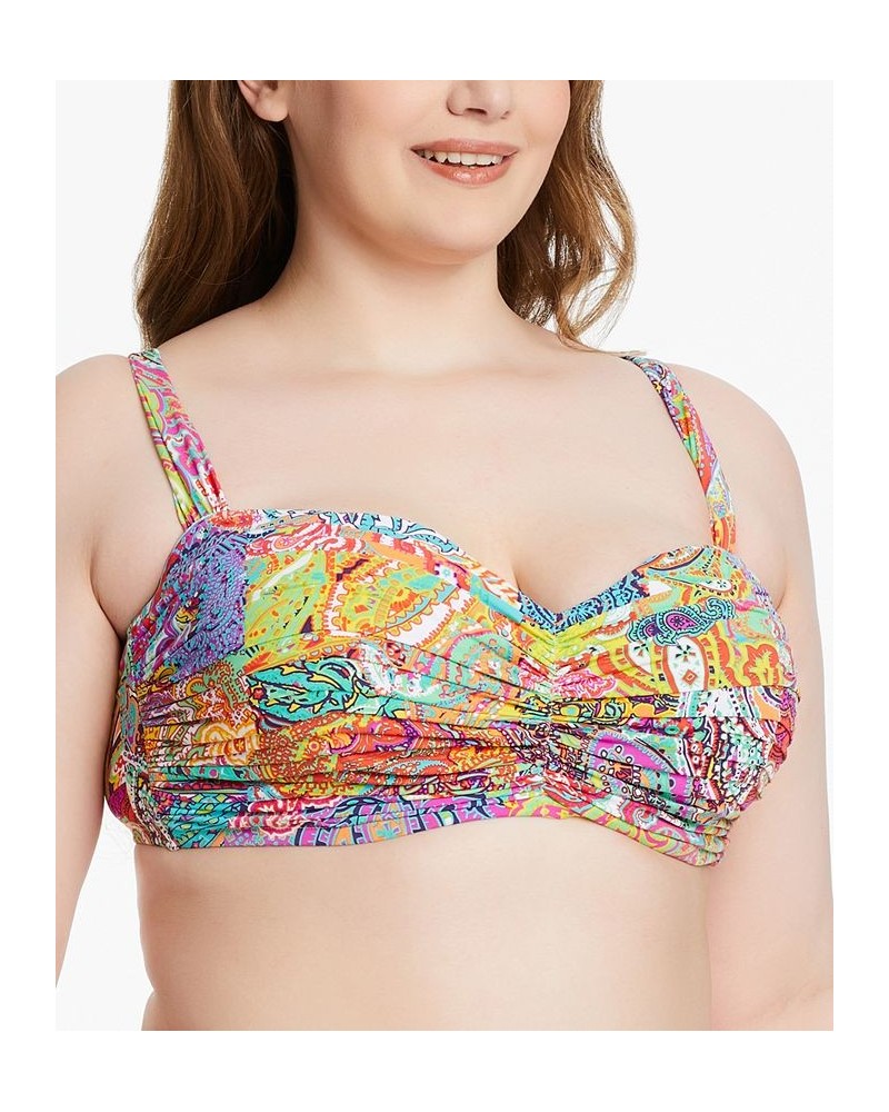 Plus Size Bohemian Paradise Shirred Bandeau Bikini Top Multi $23.81 Swimsuits