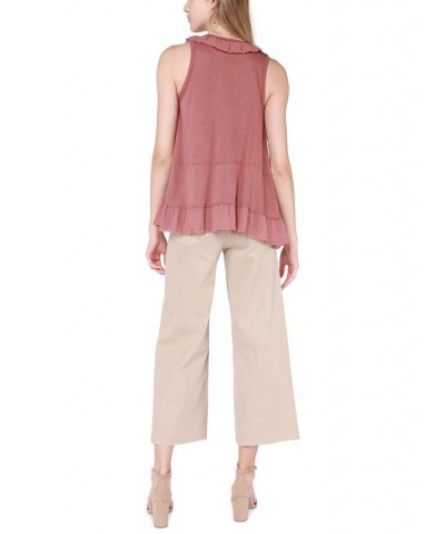 Women's V-Neck Ruffle-Trim Sleeveless Top Clay $17.55 Tops