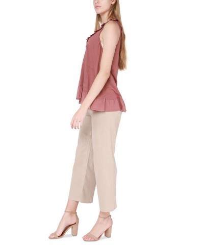 Women's V-Neck Ruffle-Trim Sleeveless Top Clay $17.55 Tops