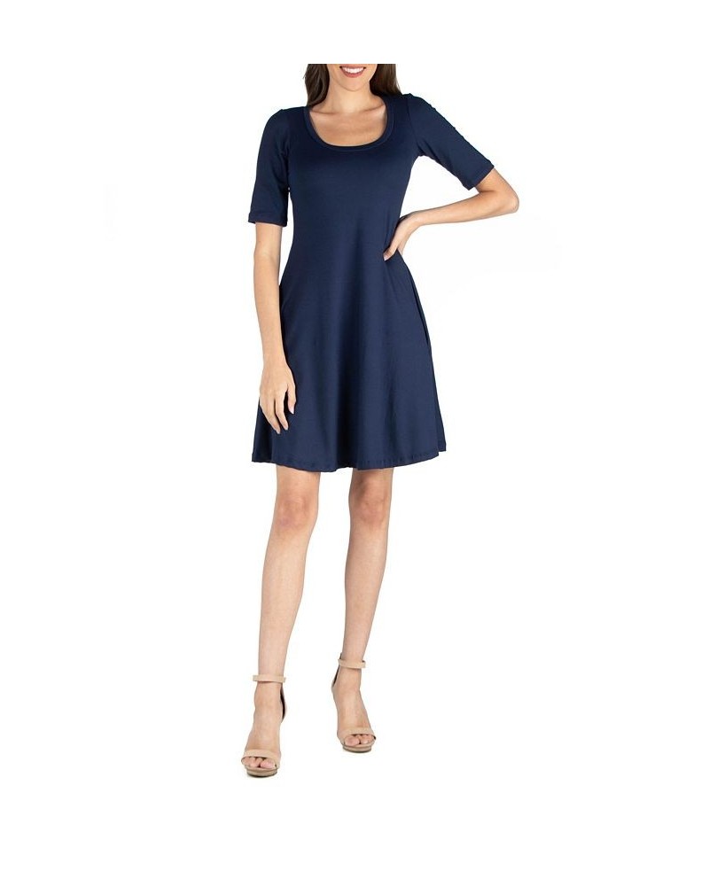 Women's A-Line Dress with Elbow Length Sleeves Blue $16.12 Dresses