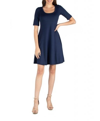 Women's A-Line Dress with Elbow Length Sleeves Blue $16.12 Dresses