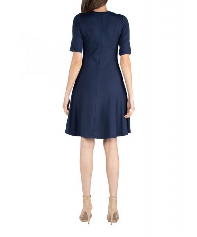 Women's A-Line Dress with Elbow Length Sleeves Blue $16.12 Dresses