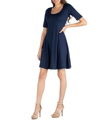 Women's A-Line Dress with Elbow Length Sleeves Blue $16.12 Dresses