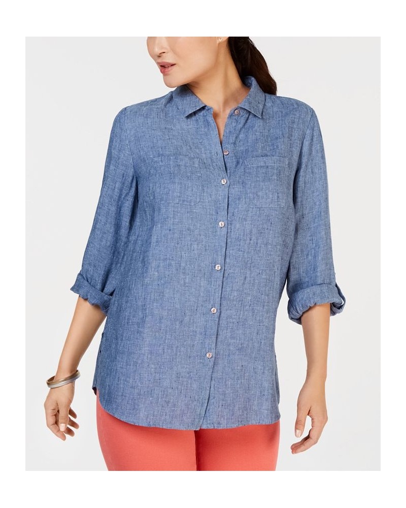 Petite Linen Button-Front Shirt Blue $19.69 Tops